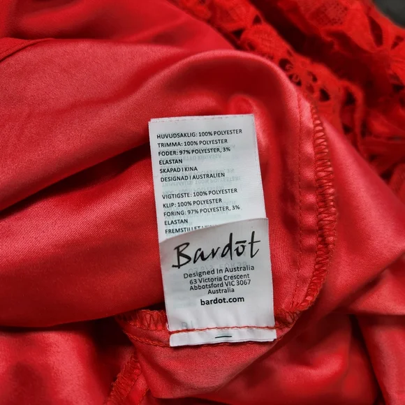 Bardot Elise Crochet Lace Dress in Poppy Red Sleeveless High Neck S/6 - Picture 14 of 15